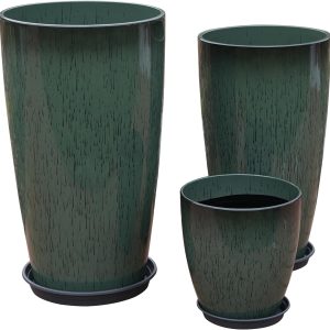 24.21.11 Inch Large Plastic Planters with Drainage Hole and Saucer - Set of 3 Tall Plant Pots Indoor Flower Pot Tall Round Planters Outdoor Large Tall Planter : Patio. Lawn & Garden